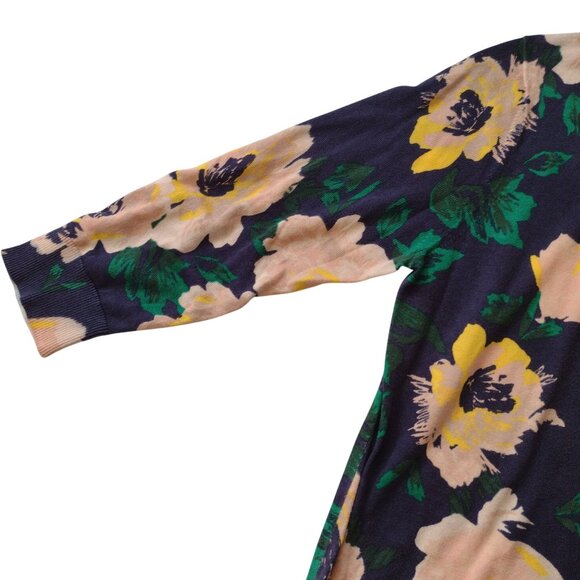 Banana Republic Floral Cardigan M Lightweight Cotton Blend Peach Navy Sweater - Picture 5 of 8